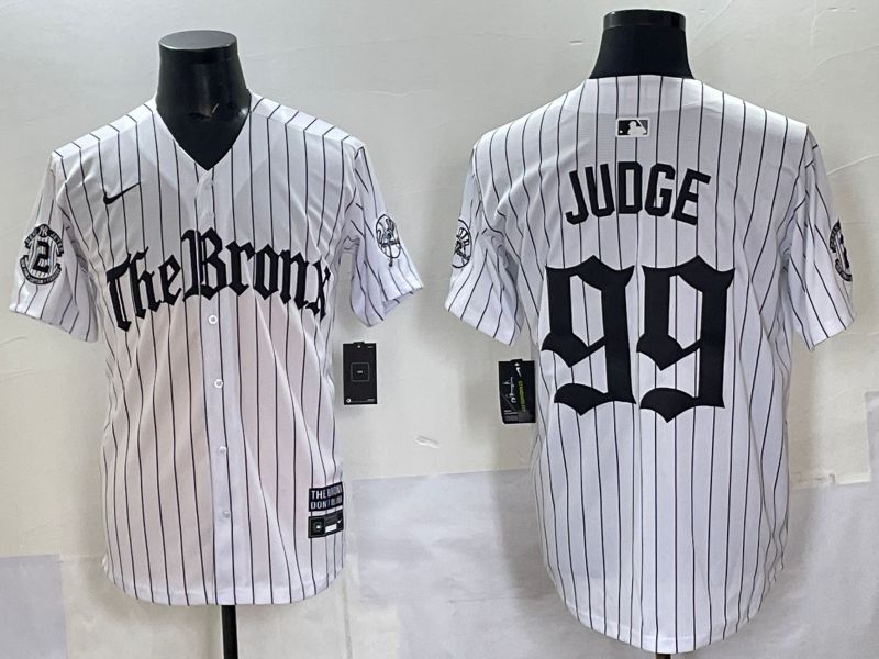 Men 2025 New York Yankees #99 Judge White Stripe Five generations Joint Name Nike MLB Jersey style 01->new york yankees->MLB Jersey
